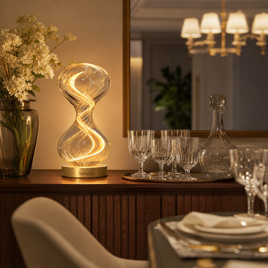 Solvetita Hourglass Glass Decor Lamp lifestyle usage image by Solvetita